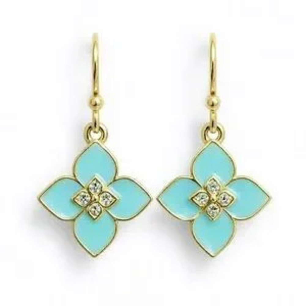 ??Elegant Design Gold and Blue Enamel Earrings ??